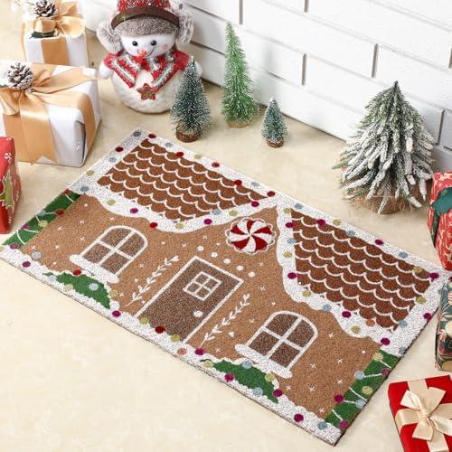  Tinideya Christmas Gingerbread House Doormat 23.6 x 13.7 Inch Cute Brown Christmas Welcome Artificial Coir Door Mat Gingerbread Non Slip Entrance Rugs for Indoor Outdoor Bathroom Kitchen Decor : Patio, Lawn & Garden