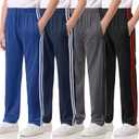 4 Pack Boys Lightweight Sweatpants, Tricot Sweat Pants for Boys Athletic Open Bottom Pants with Pockets & Drawstring (X-Large, Black-red, Gray-black, Royal Blue-white, Navy-white)