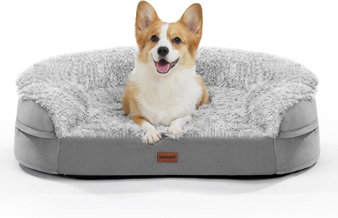 3.7 inch Thickened Orthopedic Dog Beds for Medium Dogs, Supportive Dog Sofa Bed with 28D EggCrate Foam, Removable Washable Plush Cover, Waterproof Lining, HalfRound Design for Puppy,Senior Dog