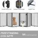 Metal Freestanding Dog Gate with Cat Door for Outdoor & Indoor,120" Extra Wide Foldable Pet Fence,30" Tall Dog Gate for RV Camping,Stairs,Hallways,Doorways,Deck,Yard,with 5PCS Support(6 Panels,Black)