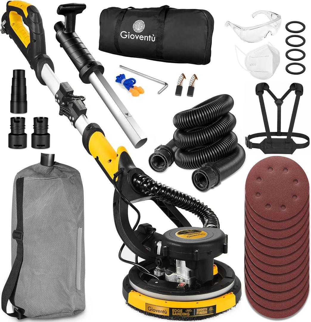 Drywall Sander with Labor-Saving Strap, Electric Sander for Drywall with Vacuum Attachment, Auto Dust Collection, 7 Variable Speed 900-1800RPM, Power Ceiling Sander for Drywall, Popcorn Ceiling etc