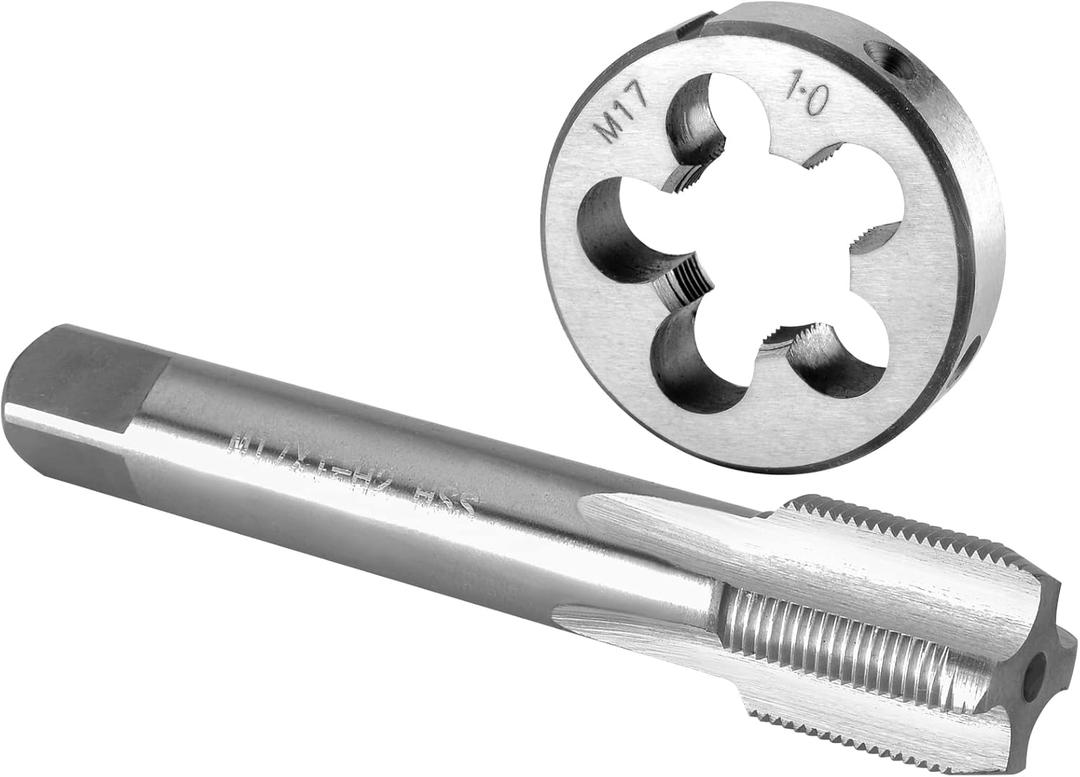 Burkit M17 X 1 Tap and Die Set, M17 x 1.0 Machine Thread Tap and Round Die Right Hand