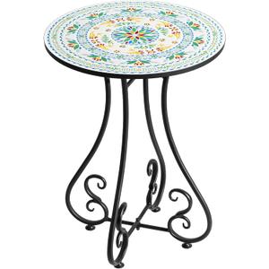 Side Table, 16" Round End Table, Unique Relief Ceramic Tile Tabletop with Metal Frame, Metal Scrollwork Accent Table, Coffee Tea Table Nightstand for Living Room, Bedroom, Indoor Outdoor Use (16" Table, L4r1-natural Green) Side Table, 16" Round End Table, Unique Relief Ceramic Tile Tabletop with Metal Frame, Metal Scrollwork Accent Table, Coffee Tea Table Nightstand for Living Room, Bedroom, Indoor Outdoor Use (16" Table, L4r1-natural Green)