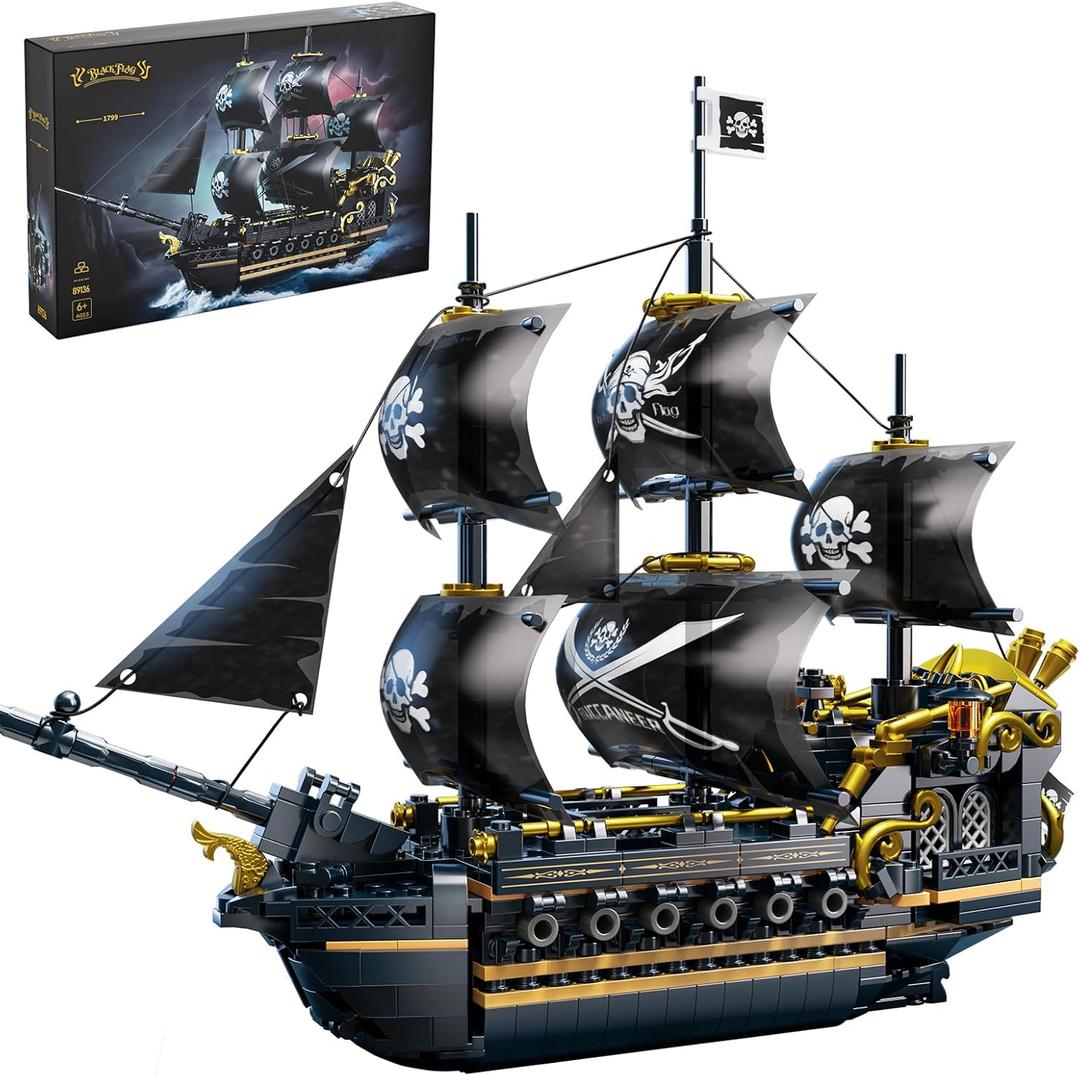 Pirate Ship Building Set, Black Pearl Model Kit for Adults & Kids 8-12, Collectible 801-Piece Building Blocks Boat Toy for Display, Home Office Decor, Birthday Gift for Men
