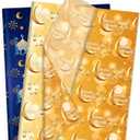 100 Sheets Eid Mubarak Tissue Paper Yellow Blue Eid Al-fitr Gold Mosque Moon Star Patterns Wrapping Tissue for Ramadan Theme Party Decoration Paper, DIY Crafts Supplies
