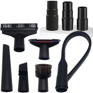 Household Vacuum Cleaner Attachments & Adapter Kit Compatible Small Shop Vacs Hose 1-1/4'' - Horsehair Dust Brush, Flexible Crevice Tool for Cleaning Dryer & Vent, Car Seat Corner