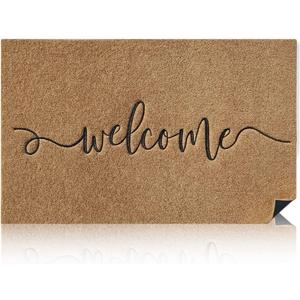 AAZZKANG Brown Door Mat Outdoor Welcome Mat with Non Slip Rubber Backing Easy to Clean Entry Doormat for Indoor High Traffic Areas Front Door Decorative