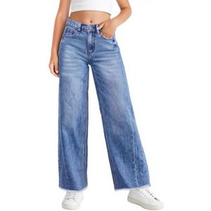 Haloumoning Girls Wide Leg Jeans Kids Elastic High Waisted Raw Hem Denim Pants with Pockets 120 (Light Blue) Haloumoning Girls Wide Leg Jeans Kids Elastic High Waisted Raw Hem Denim Pants with Pockets 120 (Light Blue)