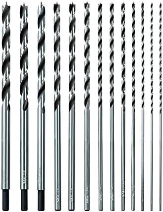 16PCS Brad Point Wood Drill Bit Set Carbon Steel Wood Drill Bit Set for Hardwood, Plywood, Plastic Round Holes in All Types of Wood Extra Long