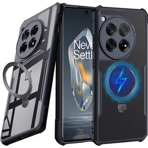 for Oneplus 13r Case with Ring Stand Holder Compatible with Accessories Like The Magsafe Charger,Wallet,car Mount.Soft TPU Bumper + Acrylic Back Airbags Shookproof Drop Protection,Stand Black