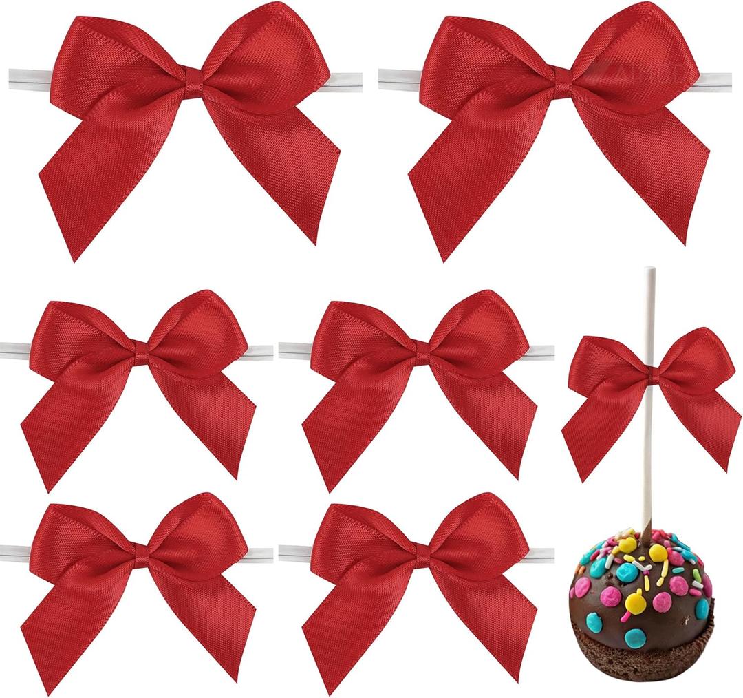 AIMUDI Red Satin Bows 2" Satin Bow for Gift Wrapping Small Bows with Twist Ties Premade Ribbon Bow for Crafts Cake Pop Treat Bags Wedding Bridal Shower Birthday Party Decoration, 50 PCs