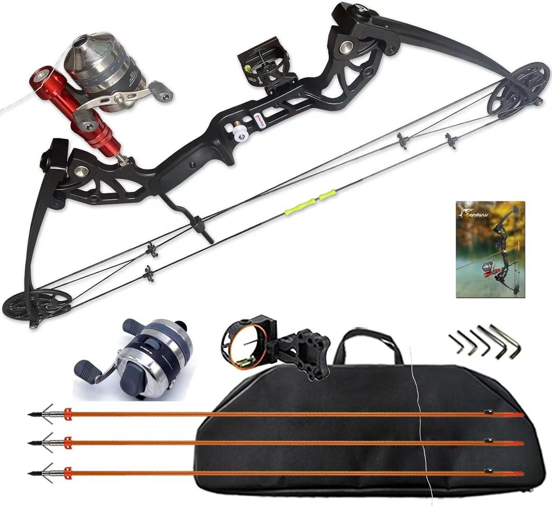 Bowfishing Bow Kit with Arrow Ready to Shoot Right Handed 15-45 LBS Draw Length 18"-29.5" Adjustable,Axle-to-Axle: 34.2",Complete Compound Bow Fishing Kit 2024 New