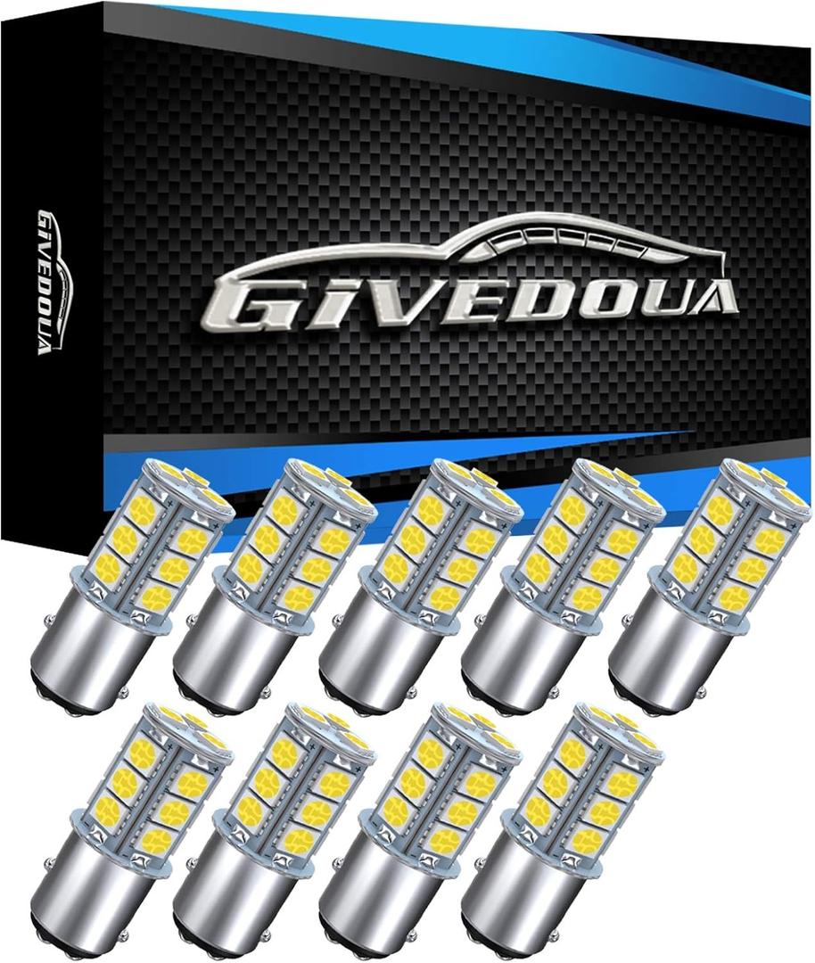 GIVEDOUA 1157 LED Car Bulb, BAY15D 7528 2057 2357 LED Replacement Light Bulbs for 12V RV Car Camper Trailer Brake Lights, Super Bright 5050 18-SMD 6000K White, 9 pcs