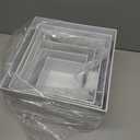 6 Pcs White Acrylic Buffet Risers with Mini Sign and Maker, Food Display Stands for Buffet Table Party Catering Dessert Jewelry Collectibles,Nesting Cube Boxes with Hollow Bottoms (8",7",6",5",4",4")