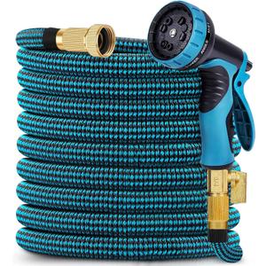 Expandable Garden Hose 100 ft, 2025 Upgraded No Kink Flexible Water Hose 100ft with 10 Pattern Spray Nozzle, 3/4 Solid Brass Connectors, Retractable Latex Core, Lightweight Expanding Hose