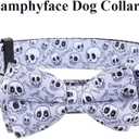 7 x Lamphyface Halloween Dog Collar with Removable Cute Bow Tie Adjustable Pet Collars Large (Skull)