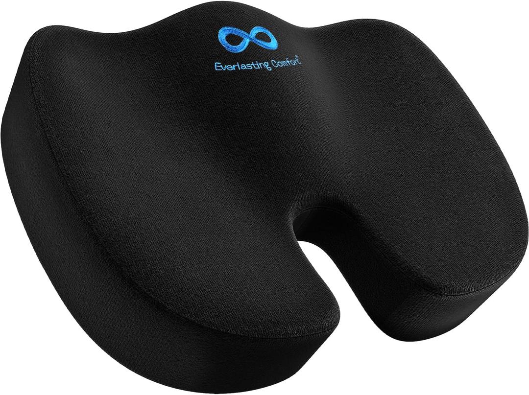 Everlasting Comfort Doctor Recommended Memory Foam Seat Cushion for Office Chairs & Car Seat - Ergonomic Office Desk Accessories for Tailbone Pain Relief, Sciatica & Back Support