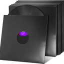 Facmogu 10PCS 12in Vinyl Record Sleeves, 350gsm Heavyweight Cardboard Record Jacket with Hole, LP Vinyl Album Covers Jackets for 33 RPM, Anti Static Record Storage Protector Cover - Glossy Black