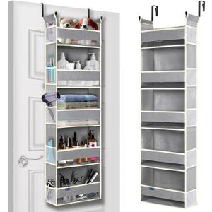 Over The Door Organizer 5-Shelves and 10 Side Pockets, Over The Door Storage for Bathroom Bedroom Nursery, Hanging Door Organizer for Baby Diapers and Kids Toys (13"x5"x44", Grey)