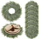 Christmas Placemats Set of 6 Round Greenery Place Mats Xmas Circular Artificial Wreath Dining Table Decor Winter Fake Plants Branches Mats for Kitchen Accessories (Powder Snow)