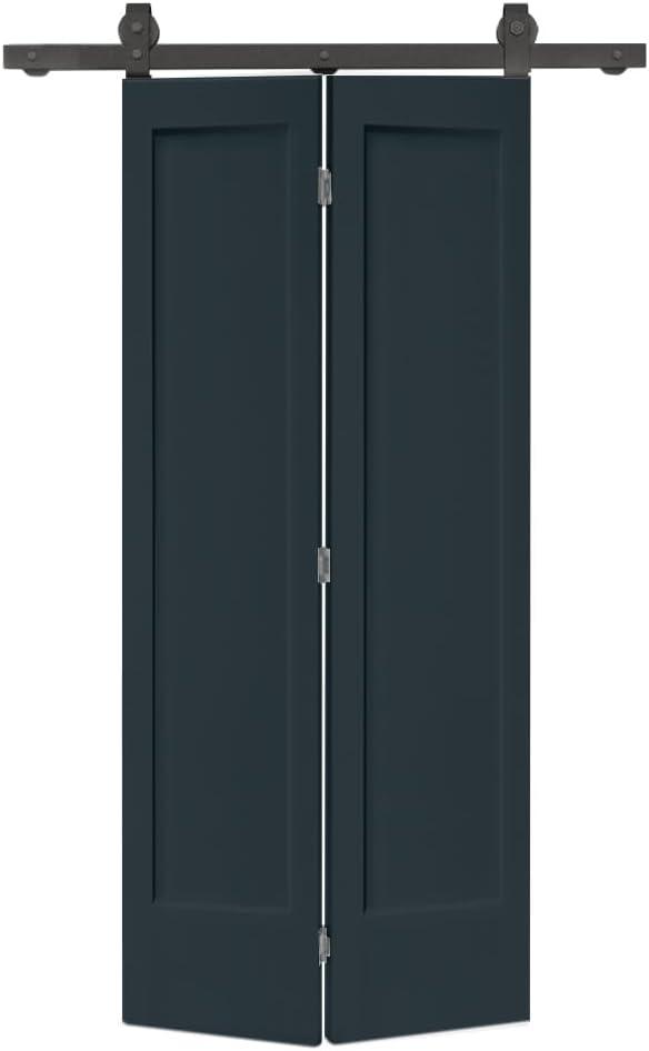 36 in. x 80 in. 1 Panel Shaker Charcoal Gray Painted MDF Composite Bi-Fold Barn Door with Sliding Hardware Kit