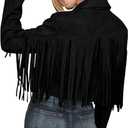 PRETTYGARDEN Women's Fringe Faux Suede Leather Jackets Fall Fashion 2025 Tassel Motorcycle Cropped Coats (Black), XL