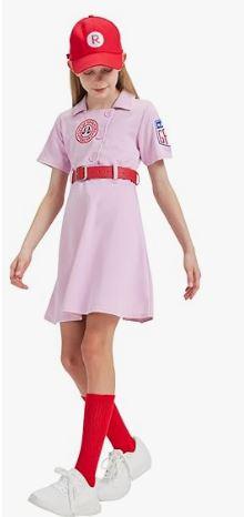 Snirczs Girls Baseball Dress Uniform Set with Cap, Halloween Costume (Small)