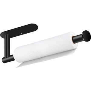 Paper Towel Holder, Self Adhesive or Drilling Paper Towel Holder Under Cabinet, Stainless Steel Black Paper Towel Holders Wall Mount for Kitchen, Bathroom, Sink, Pantry, Fridge