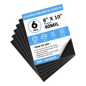 6 Pack Magnet Sheets Non Adhesive for Dies 8''x10'', Flexible Cuttable Plain Magnetic Sheet for Craft&Dies Storage, Making Fridge Magnets