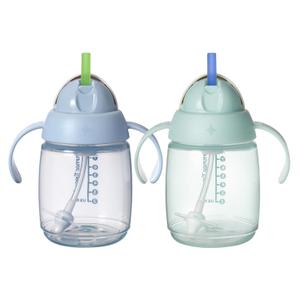 Tommee Tippee Starter Weighted Straw Baby & Toddler 10oz Sippy Cup for 6 Months+, with Silicone Weighted Straw and Easy-Hold Handles, BPA Free, Blue & Green, Pack of 2 (8oz)