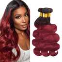 Ombre Body Wave Bundles Human Hair 99j Bundle 16 18 20 Inch 8A Grade Brazilian Virgin Hair 3 Bundles/150g Burgundy Body Wave Bundles Hair Weave