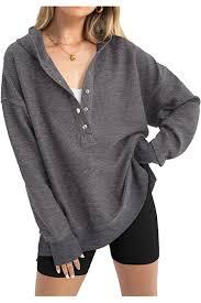  Pullover Hoodie Grey Hoodie Women's Casual Oversized Sweatshirt 
 ( Size S, Grey)