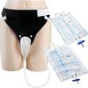 Wearable Urine Collector Set with Breathable Cotton Fixed Pants Reusable Silicone Urine Capsule 2 Urinary Drainage Bags 2000ml and 1000ml and 1.2M Flexible Tube for Daily Comfort (Elderly Men Black)