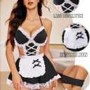 Avidlove Sexy Lingerie for Women Cosplay Lingerie Set Contrast Lace Maid Costume Set Black L