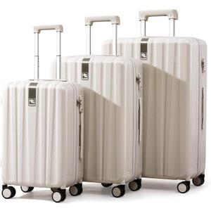 Hanke Luggage Sets 3 piece Carry On Luggage with Wheels PC Hard Shell Suitcases Lightweight Checked Tsa Luggage Extra Large Travel Suitcase Woman Men 20/24/29 Inch(Ivory White)
