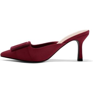 VETASTE Women's Heeled Mules Pointed Toe Suede Buckle Slip On Sandals Kitten Heels Party Wedding Shoes 6