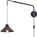 Afirstcght Black Swing Arm Wall Sconce UFO Lampshade Plug in Wall Lights 34.64" Extend Rod Wall Light Fixture with ON/Off Cord for Living Room Bedroom Study Room