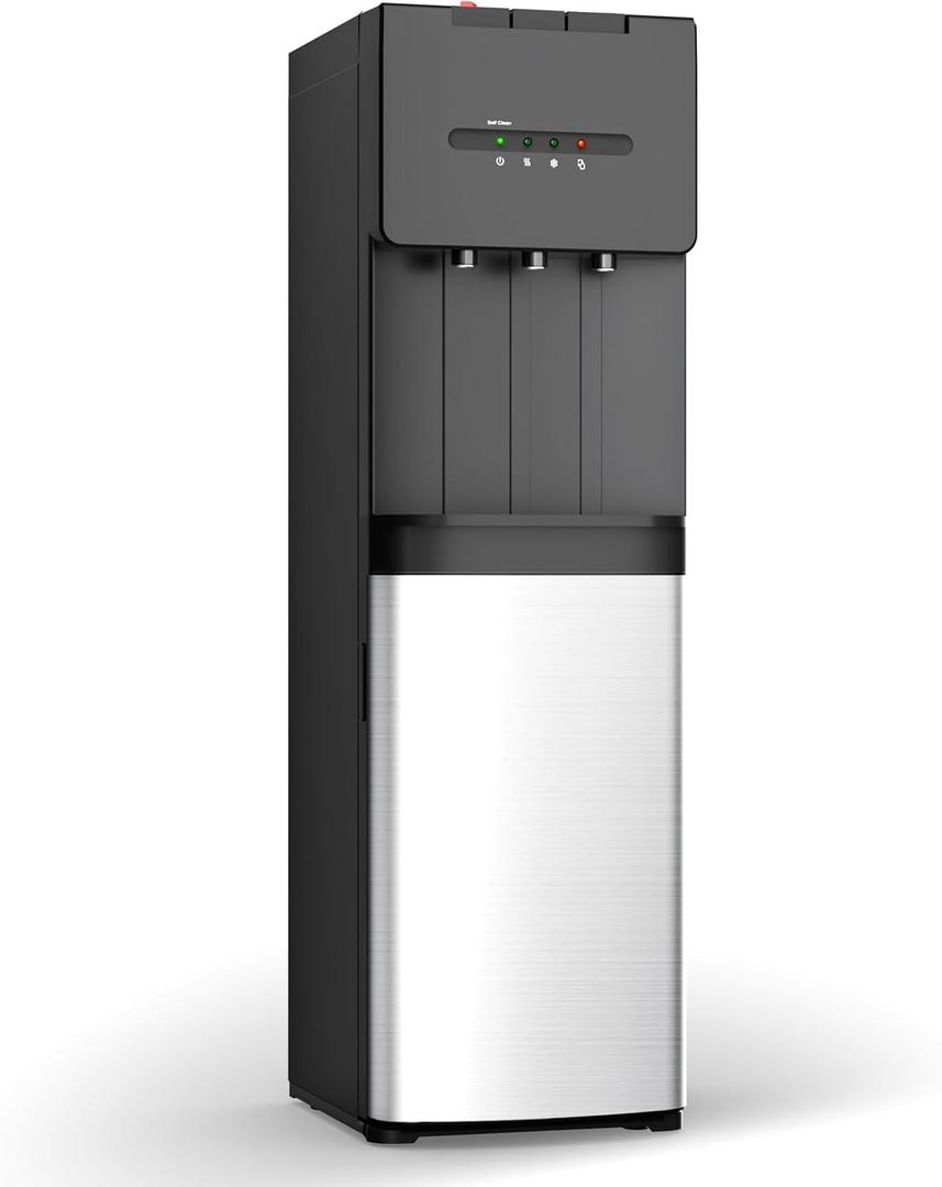 Euhomy Self-Cleaning Bottom Loading Water Dispenser, 3 Temperatures(Cold/Hot/Warm) with Child Lock, Display Light, Suitable for Apartments, Schools, Companies, Black&Silver