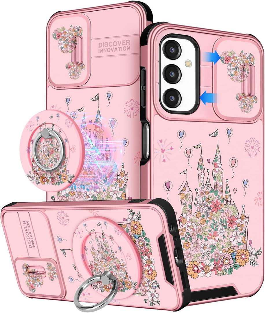 Buleens for Samsung Galaxy A16 5G Phone Case - with Ring Stand & Camera Cover Aesthetic Cute Designed for Women Girls Girly Kawaii Castle Flowers for Samsung A16 5G Cases Compatible with Magsafe