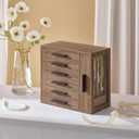 HOOBRO Jewelry Box for Women, Jewelry Organizer Box, 6-Tier Wooden Jewelry Box, Jewelry Case with Side Transparent Window, Creative Gift, for Earring, Necklace, Bracelet, Walnut and Black BH12JB04
