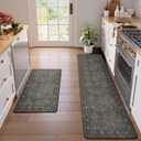 KIMODE Kitchen Mat for Floor Cushioned Anti Fatigue, 20"x71"+20"x32" Farmhouse Kitchen Rugs Sets of 2, Non Slip Waterproof Kitchen Floor Mat, Standing Mat for Sink Laundry Office Desk Green/Grey