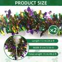 2 x 50 Feet Mardi Gras Tinsel Garland Gold Green Purple Garland Mardi Gras Christmas Tree Tinsel Garland Metallic Twisted Hanging Garland for Mardi Gras Oktoberfest Birthday Party Decoration