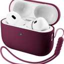 ORNARTO Compatible with AirPods Pro 3 Case 2025, Full Protective Hybrid Silicone for AirPods Pro 3rd Generation Case, Front LED Visible Skin Cover-Wine Red