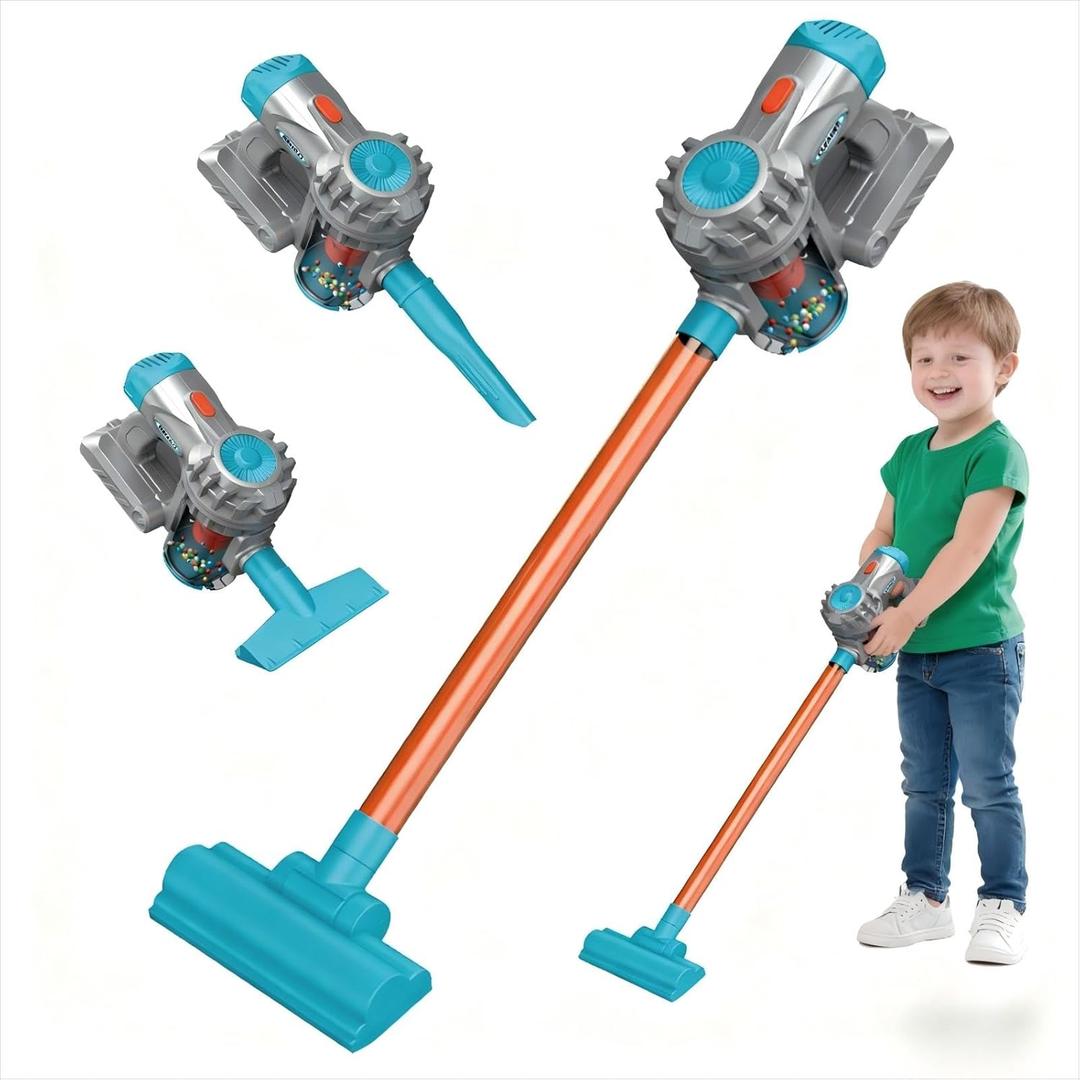 Kids Vacuum Toy That Really Works 3 in 1 Toddler Vacuum Cleaner with Realistic Suction, Role Play STEM Educational for Girl Boy 3 4 Year Old (Blue)