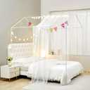 Mengersi House Bed Canopy Bed Curtains with Lights,Montessori Floor Bed Canopy for Girls Boys,Four Poster Bed Curtains House Bed Decoration (Twin/Twin XL, White)