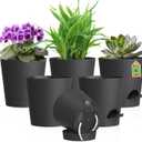 WSMKSZ 4 inch Self Watering Pots for Indoor Outdoor Plants, 6 Pack Plastic Flower Planters with Drainage Holes and Removable Saucers, Plant Pots with Wicking Rope, Modern Decor, Black