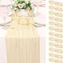 12 Pack 120 Inch Beige Cheesecloth Table Runner Boho Rustic Gauze Sheer Romantic 10 FT Long Cheese Cloth Table Runner for Bridal Baby Shower Wedding Party Birthday Holiday Home Easter Decor