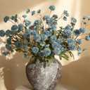 HyeFlora Fake Kiku Flowers, Faux Silk Pompon Mums Artificial Flowers, Chrysanthemum Stems Floral Arrangement Dried Flowers Vintage Decorative Indoor Home Decor Blue with Wax (Vase not Included)