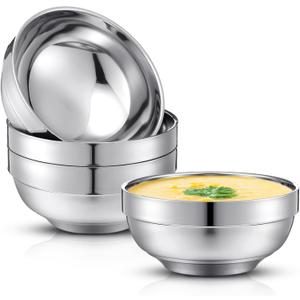 4 Pack 24 Oz stainless Steel Bowls Double Walled Insulated Soup Ice Cream Metal Mixing Nesting Bowls for Serving Soup Rice Cereal