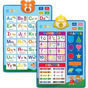Global Printed Products Electronic Interactive Educational Wall Chart Posters for Kids, Toddlers - Learn ABCs, Colors, Shapes, Numbers, Music (Pack of 2)